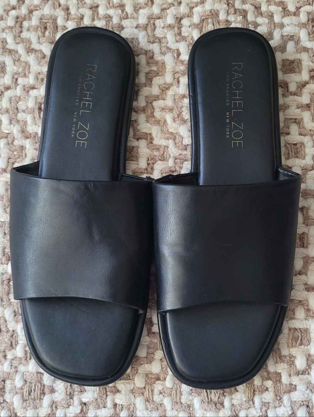 Rachel Zoe Tudor Women's Black Faux Leather Slide Sandals Size 7
